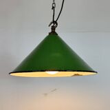 Industrial British Green Enamel Factory Pendant Lamp, 1950s