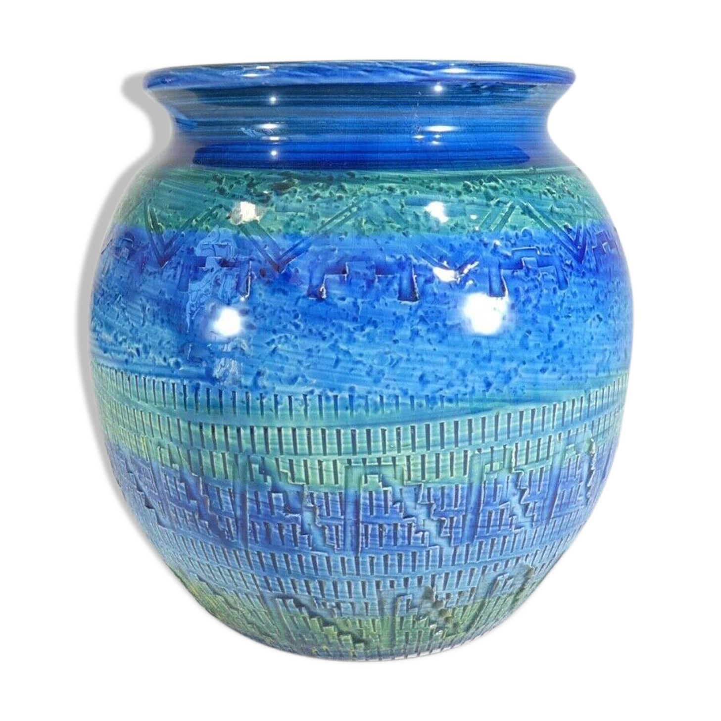 Aldo Londi ceramic ball vase Bitossi Riminu blu
