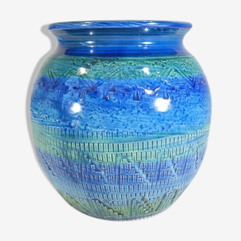 Vase boule Aldo Londi en céramique Bitossi Riminu blu