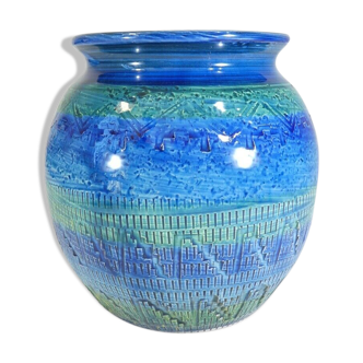 Aldo Londi ceramic ball vase Bitossi Riminu blu