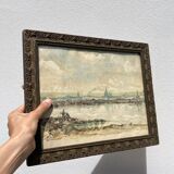 Watercolor old shore golden frame