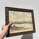 Watercolor old shore golden frame