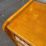 Commode scandinave en chêne et rotin des années 60