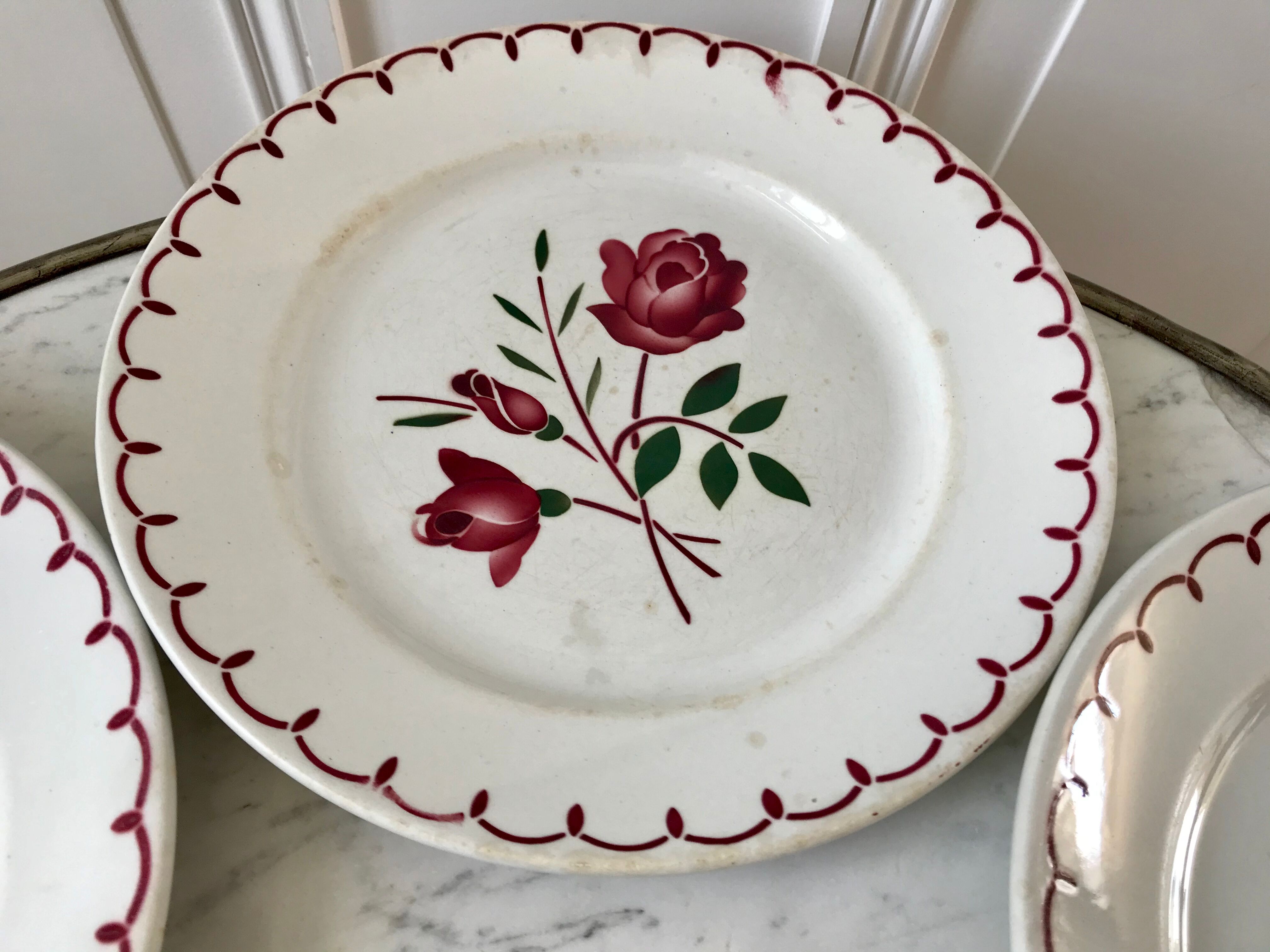 Set of 5 flat plates Badonviller with flowers 30s