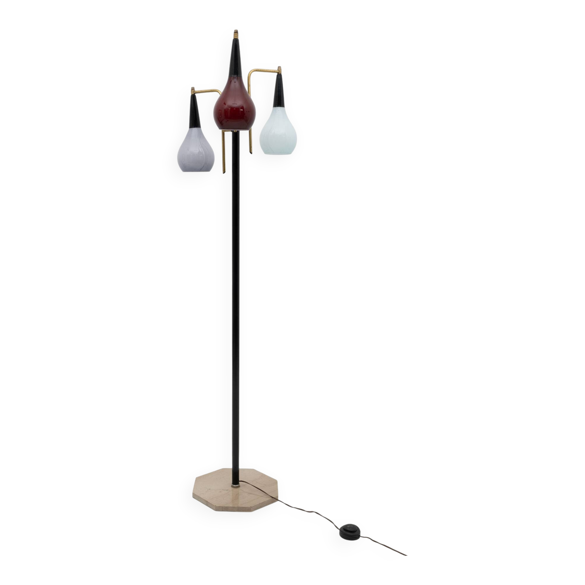 Stilnovo Mid Century Modern Italian Brass And Colored Glass Floor Lamp, 50