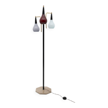 Lampadaire Stilnovo de style moderne du milieu du siècle, en laiton et verre coloré, style italien, 50