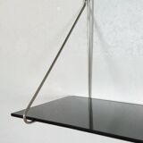 Vintage mid century loop shelf black glass metal