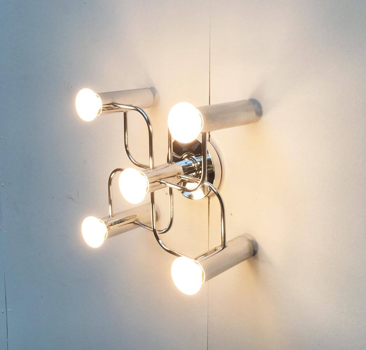 Vintage German Space Age ceiling lamp by Gaetano Sciolari for Leola, 1970s.