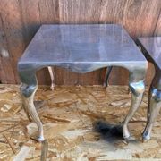Pair of Louis XV Style Nesting Coffee Tables in Vintage Polished Aluminum