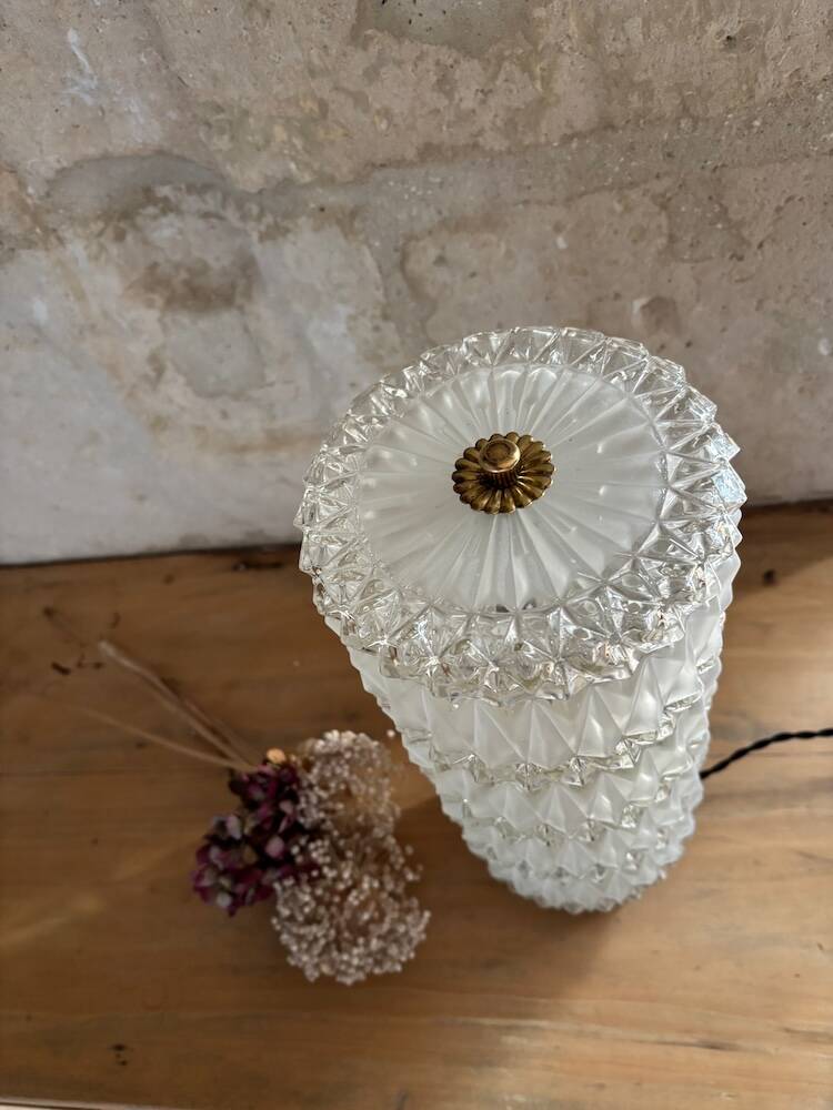 Vintage pressed glass column table lamp