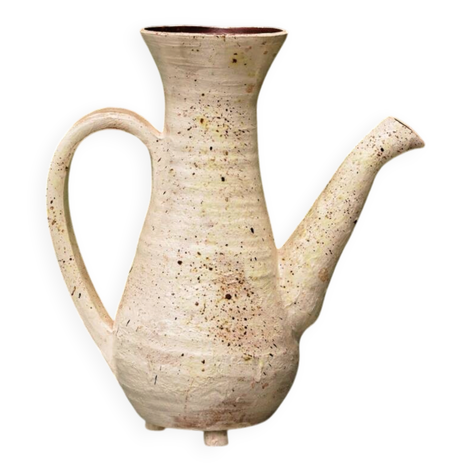 Vessel, jug, signed, 1950s, red terracotta, cream slip.