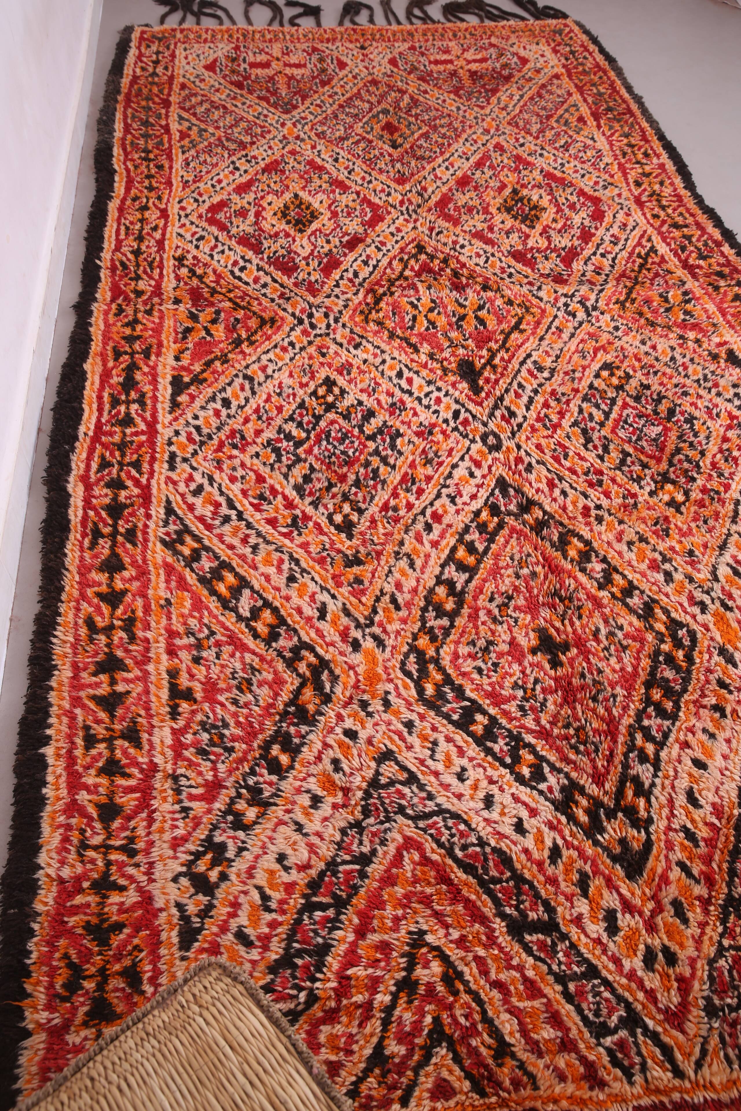 Grand tapis marocain fait main vintage 204 x 427 cm - Tapis en laine berbère rare
