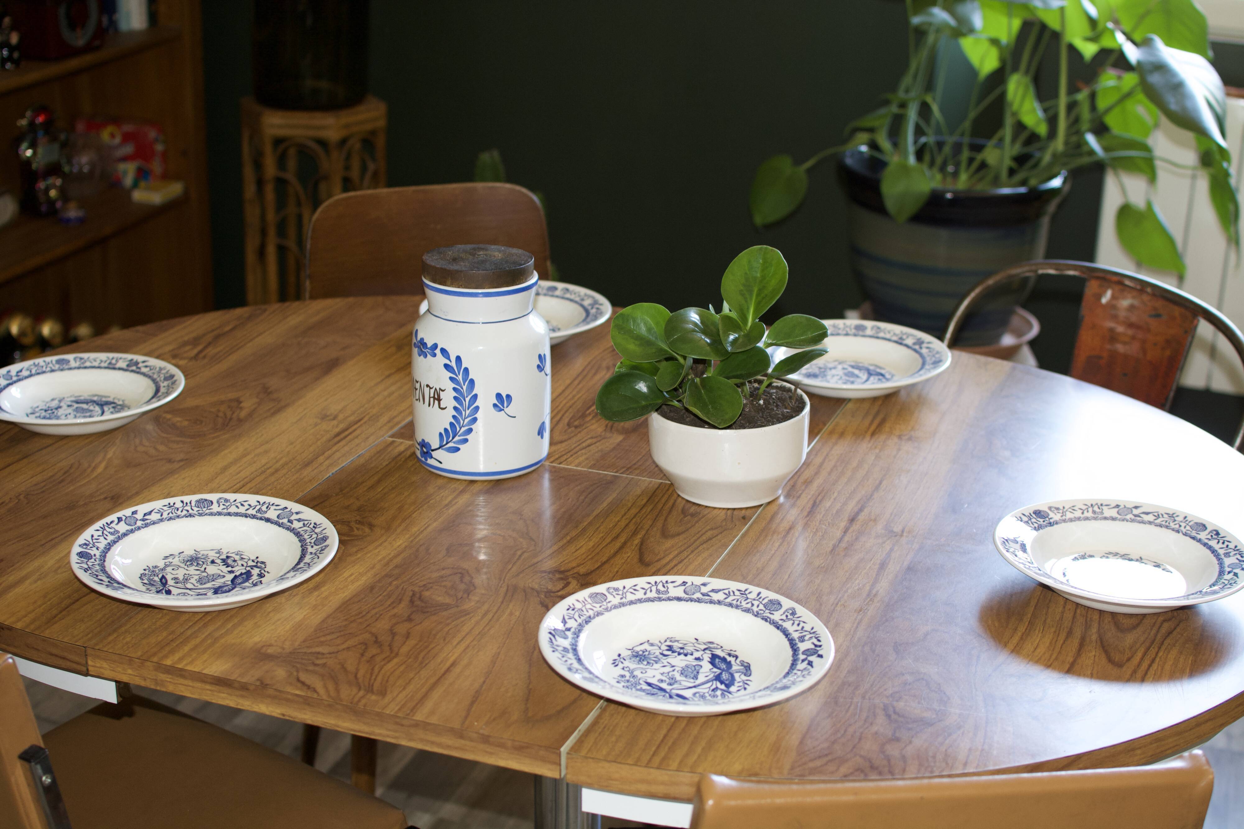 6 Assiettes creuses céramique blanche bleue