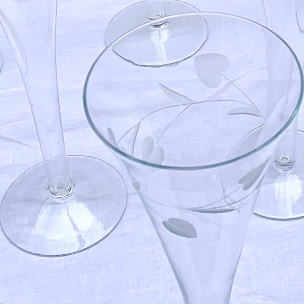Set of 12 large vintage champagne flutes - frosted glass plant decor