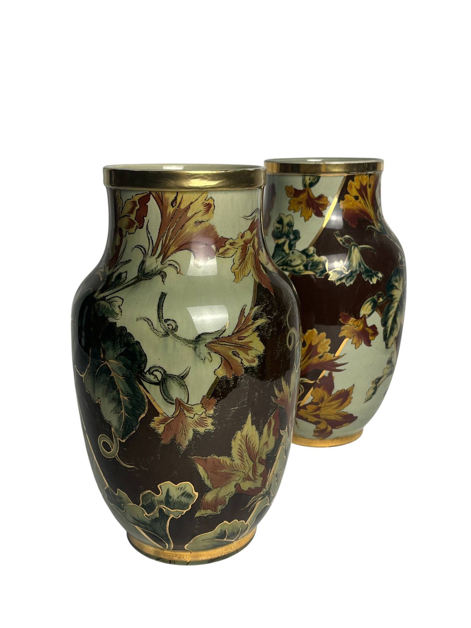 Art Deco, pair of Lunéville earthenware vases circa 1930