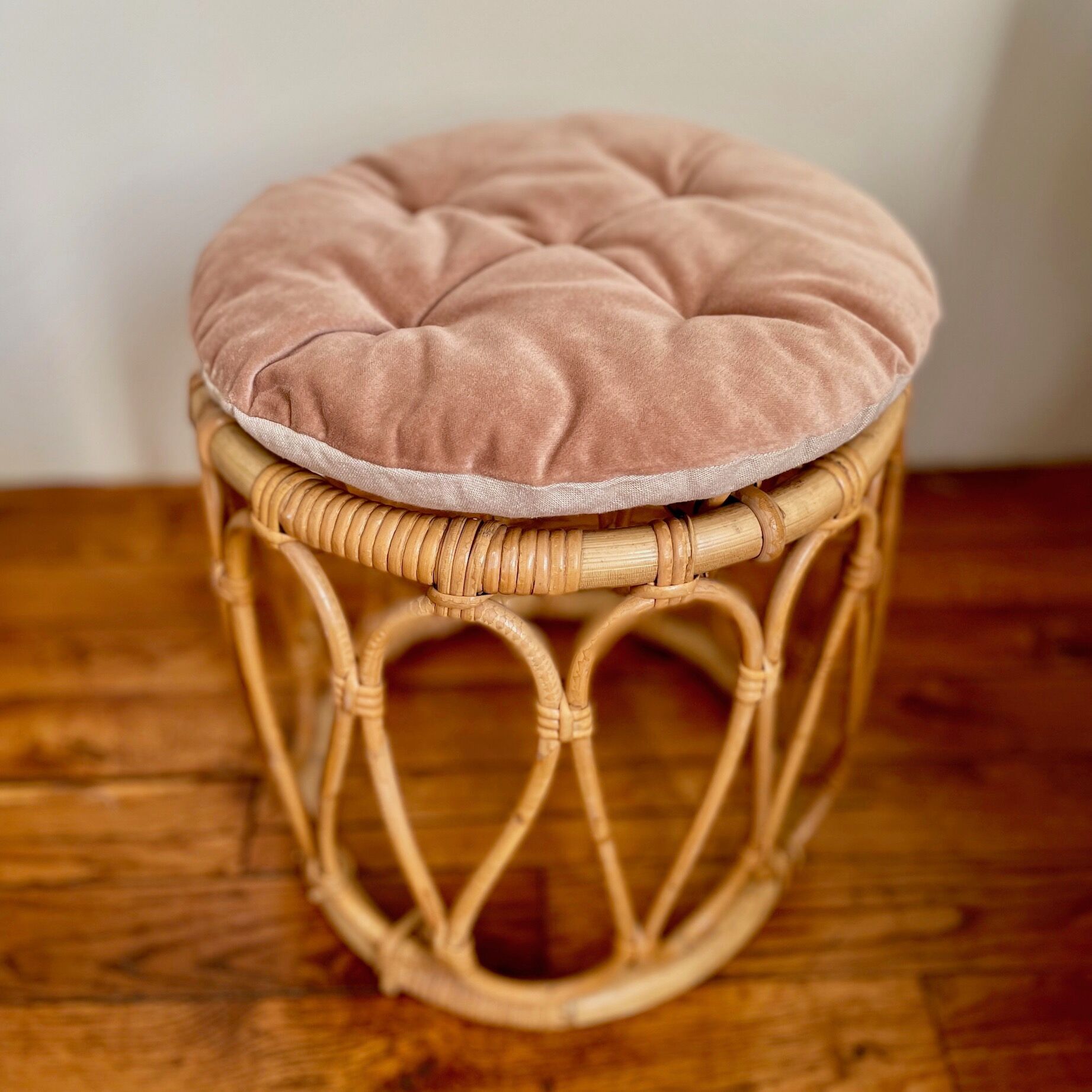 Vintage rattan pouf stool