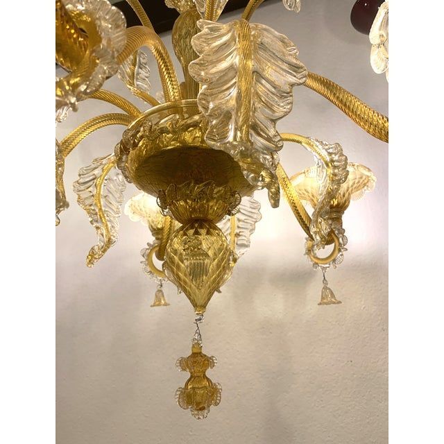 Venetian transparent and amber glass chandelier with flowers
