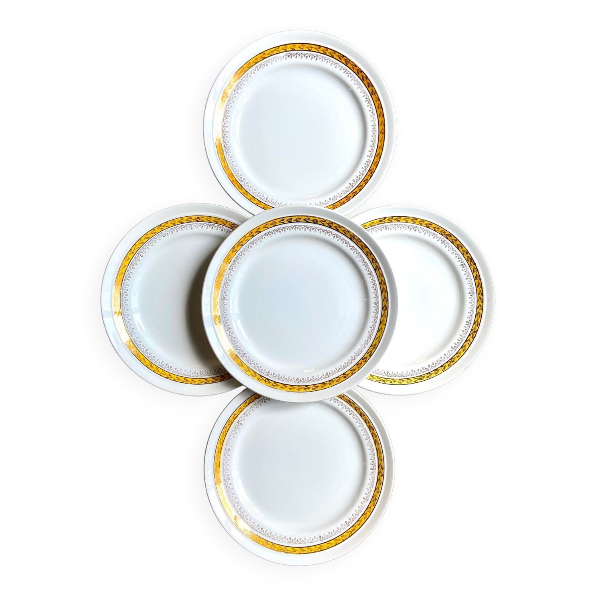 5 St Amand flat plates in yellow and gold earthenware