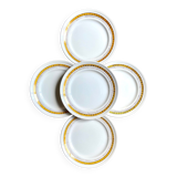 5 assiettes plates St Amand en faïence jaune et dorée