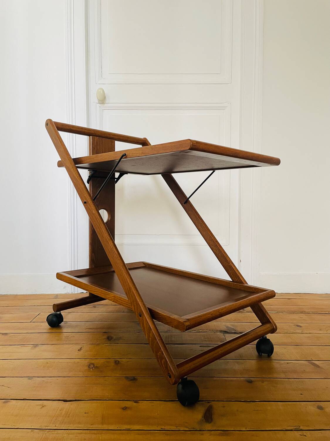 Vintage wooden trolley serving cart, 1960