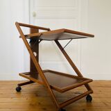 Vintage wooden trolley serving cart, 1960