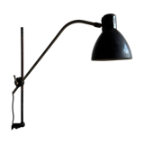 Vintage Black Metal Screw-On Industrial Clamp Lamp with Adjustable Arm and Conical Shade