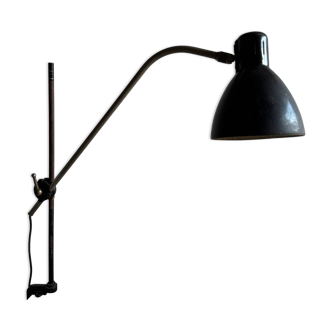 Vintage Black Metal Screw-On Industrial Clamp Lamp with Adjustable Arm and Conical Shade