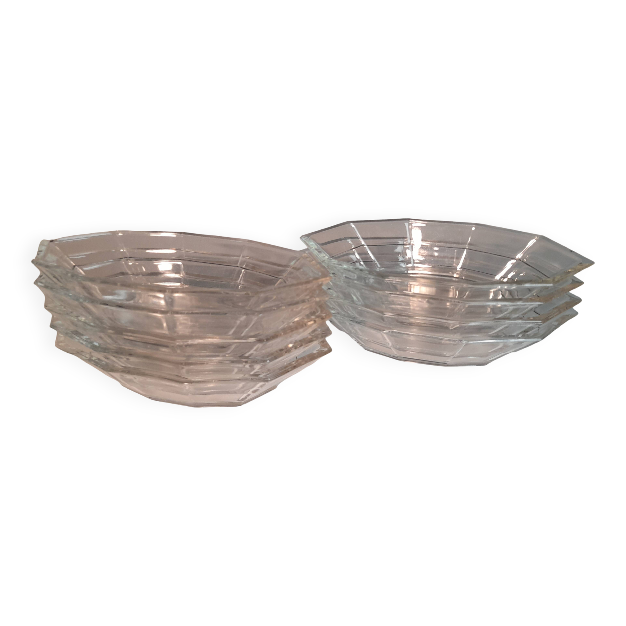 Set of 9 Art Deco Glass Faceted Ramekins