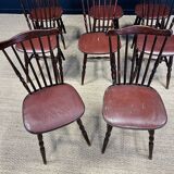 Set of 8 Tacoma Baumann bistro chairs in dark wood and brown leatherette from the 50s