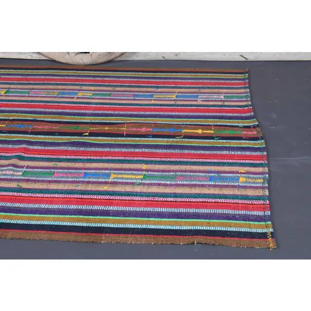 Vintage Turkish Hand-Knotted Wool Cotton Pink Kilim Area Rug 170x245