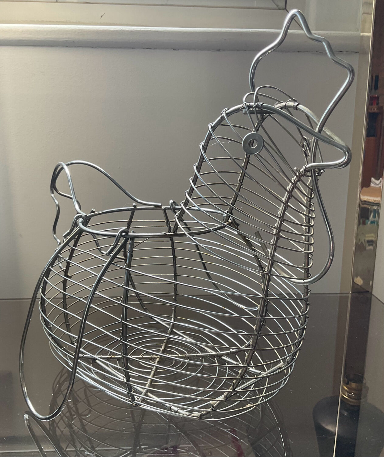 Vintage metal hen egg basket