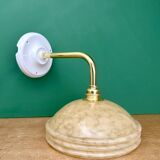 Vintage angled wall lamp with pale yellow Clichy glass shade