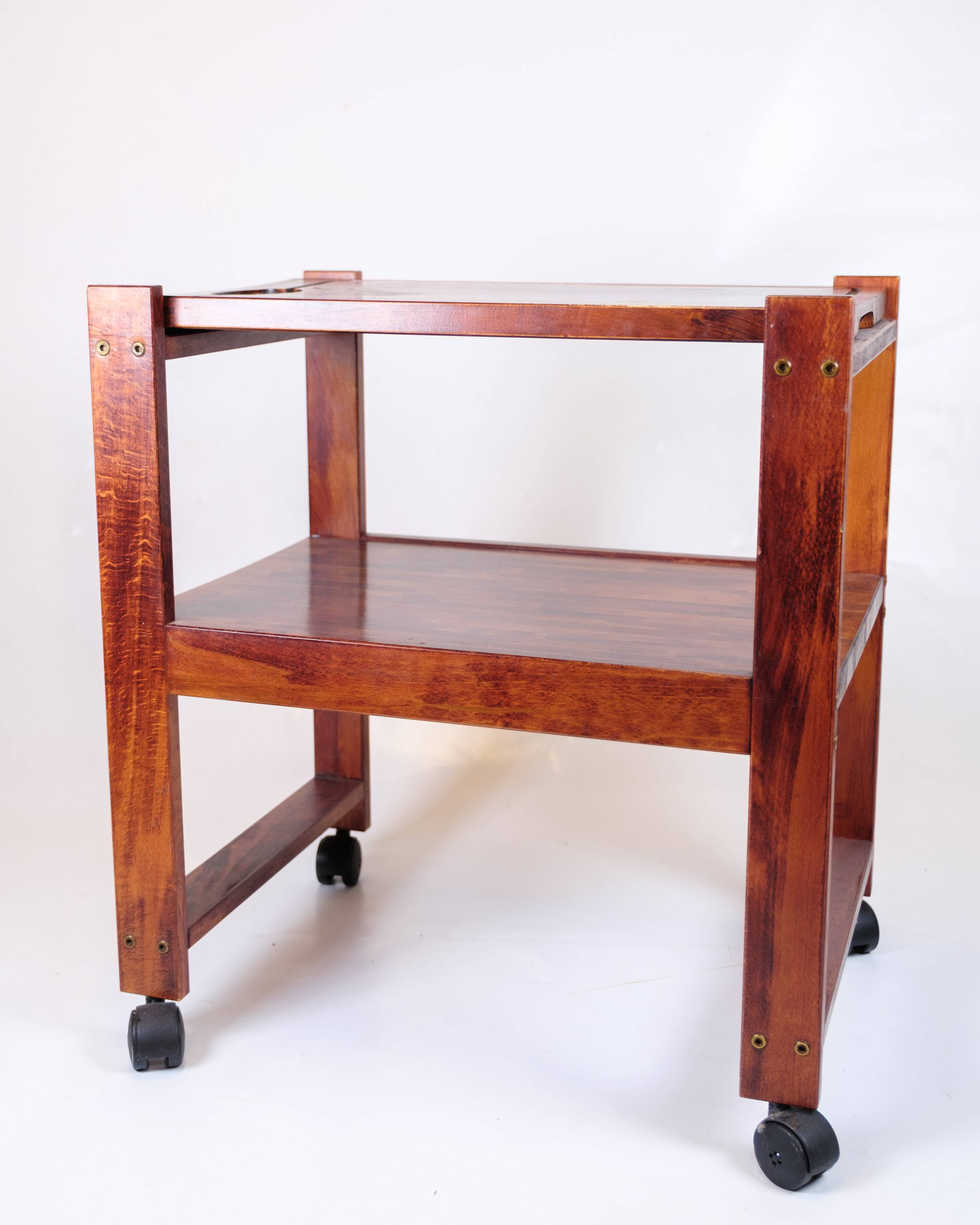 Serving cart on wheels - dark wood - removable cutting board - vintage style
