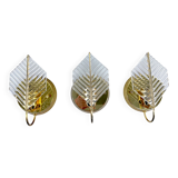 Vintage set of three sconces in brass and glass by Zero Quattro. Italy 1970s