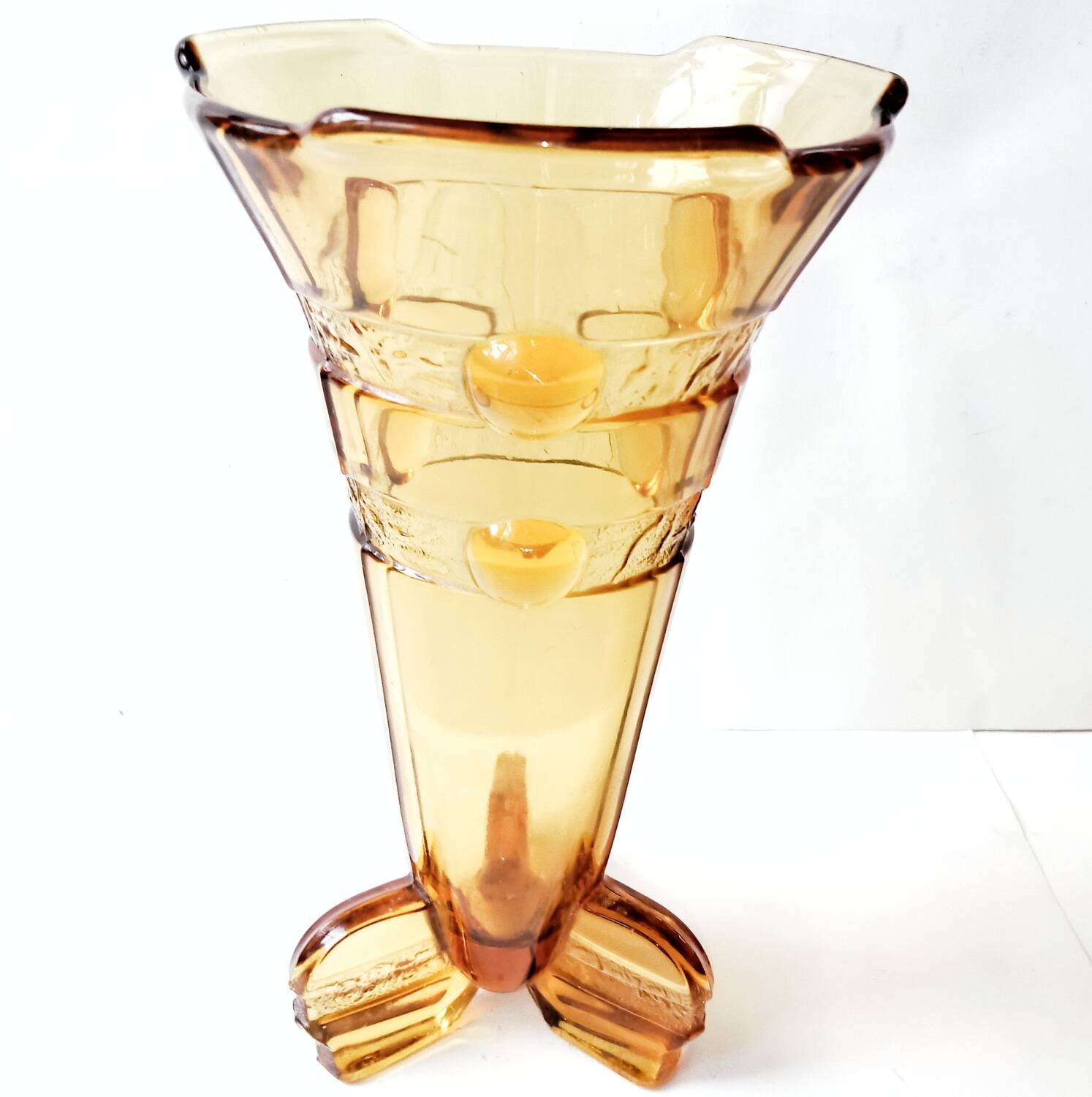 Stölzle Art Deco Amber Orange Tulip Vase 1930
