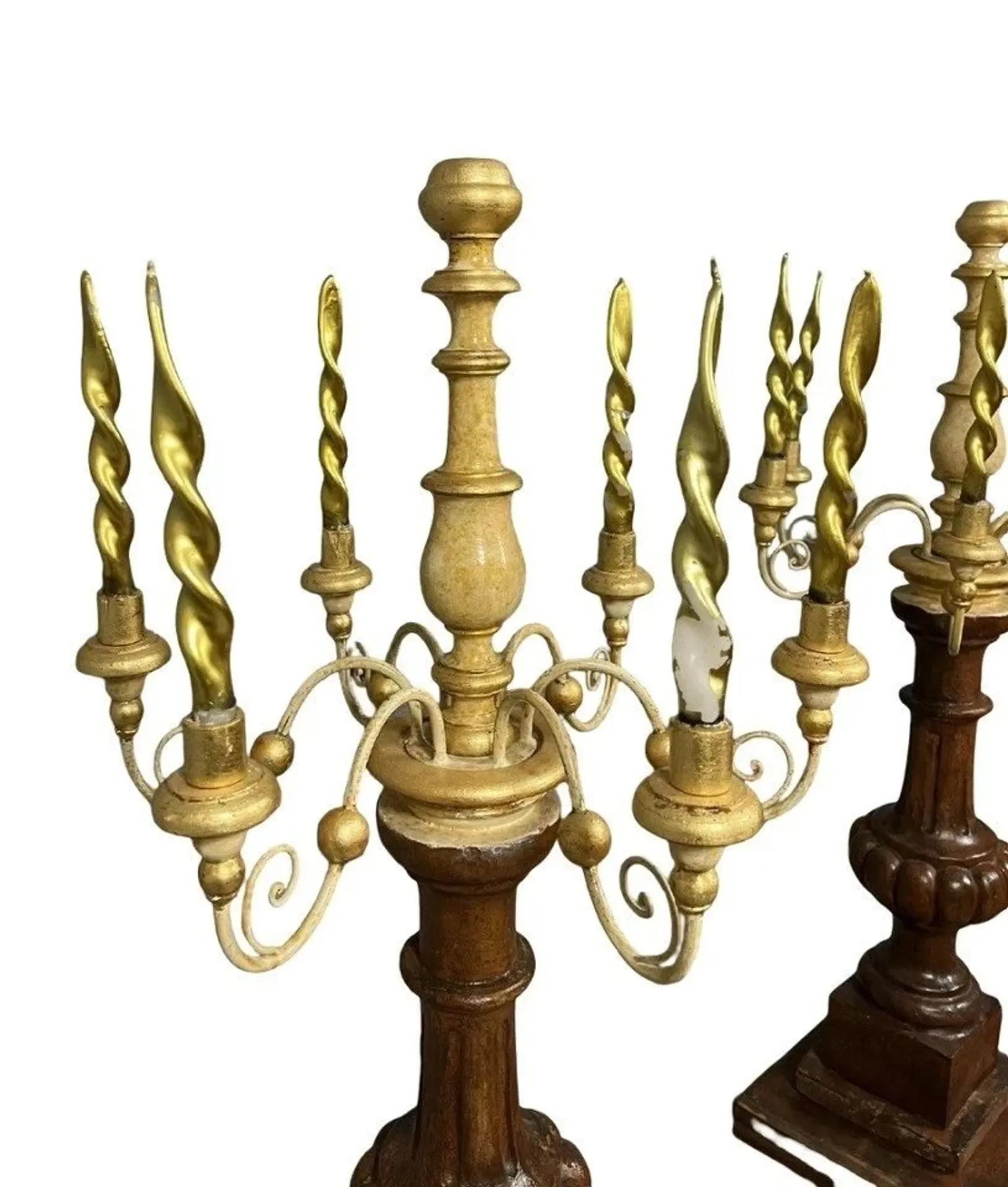 Pair of very large torchères – Terracotta and gilded wood