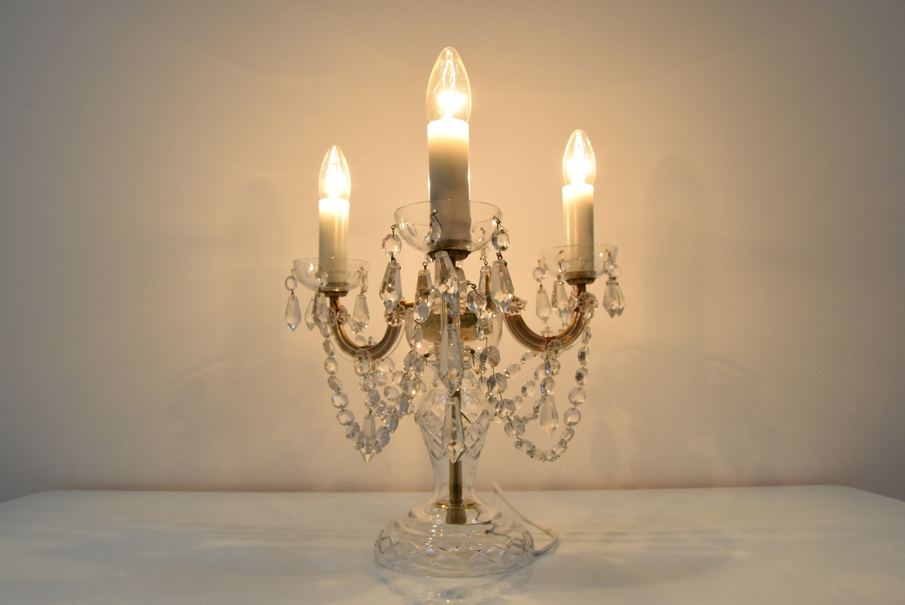 Mid-century Crystal Glass Table Lamp  by kamenicky Senov,1960's.