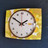 Vintage formica clock rectangular silent wall pendulum "Odo flowers"
