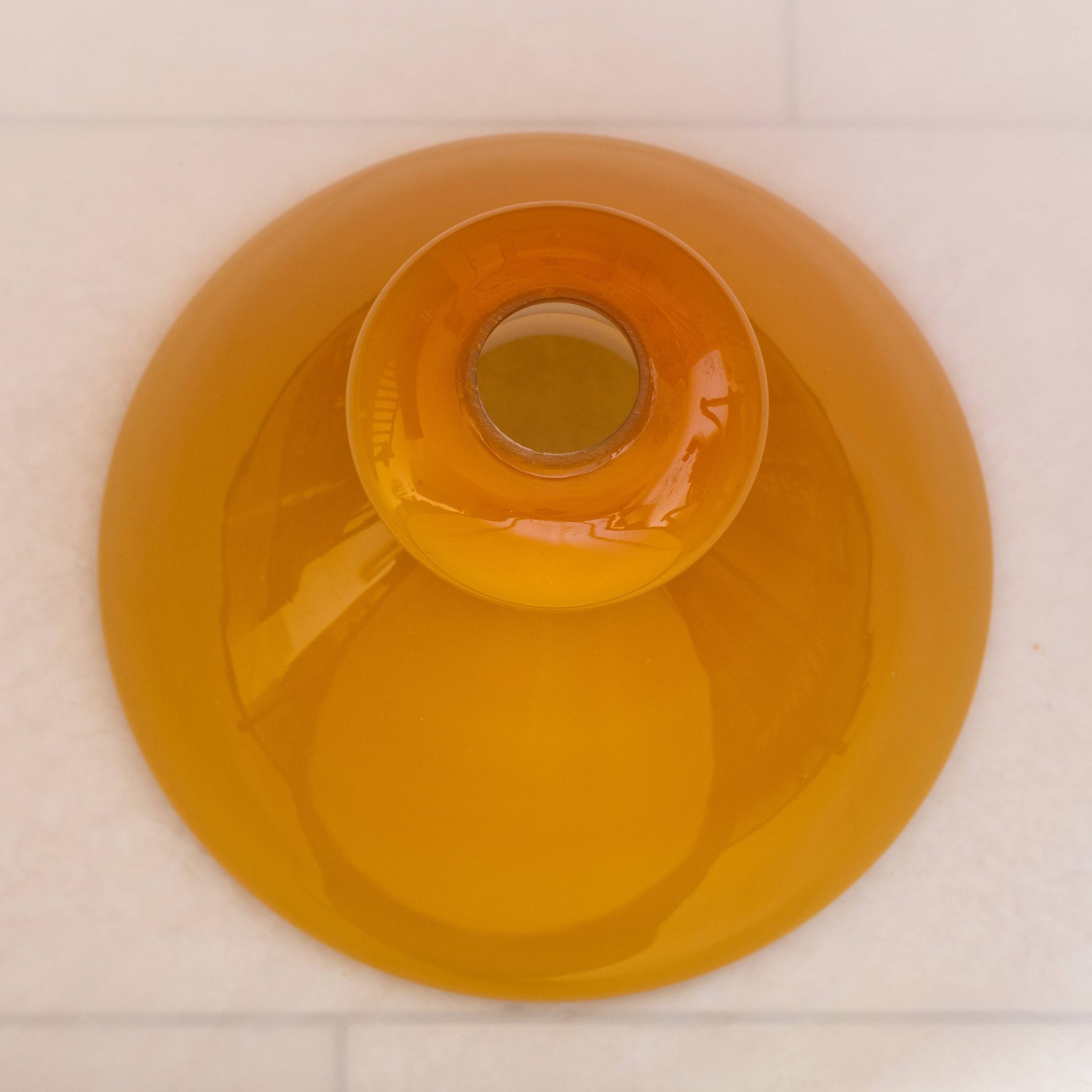 1970s honey yellow opaline pendant light with leather hook
