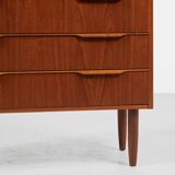 Midcentury Danish chest of 6 drawers in teak 1960s - long drawer handle with 2 handles