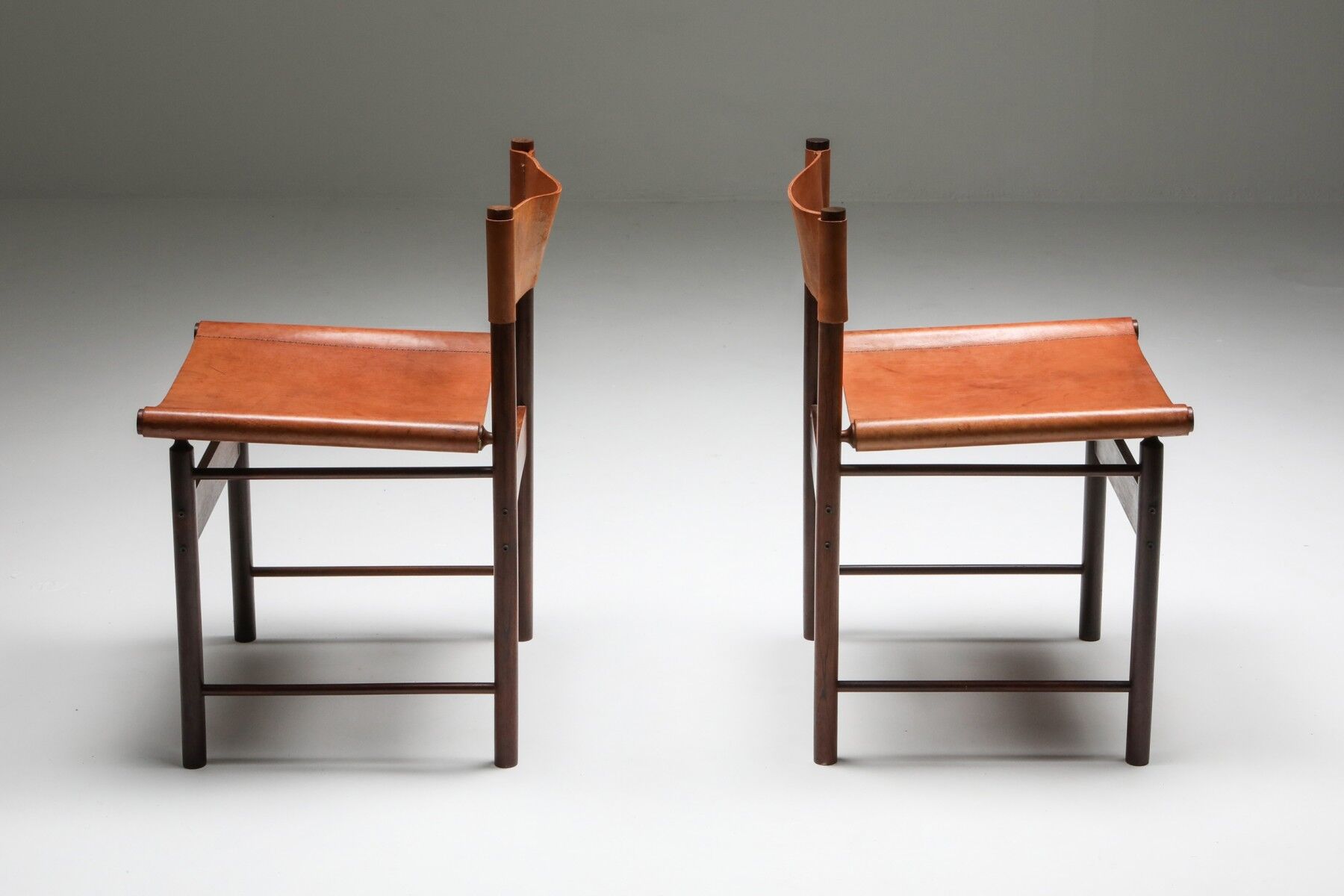 Zalszupin Jacaranda Dining Room Chairs with Saddle 1950 Cognac Leather Seats