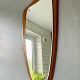 Vintage triangular wall mirror teak frame - 80x37cm