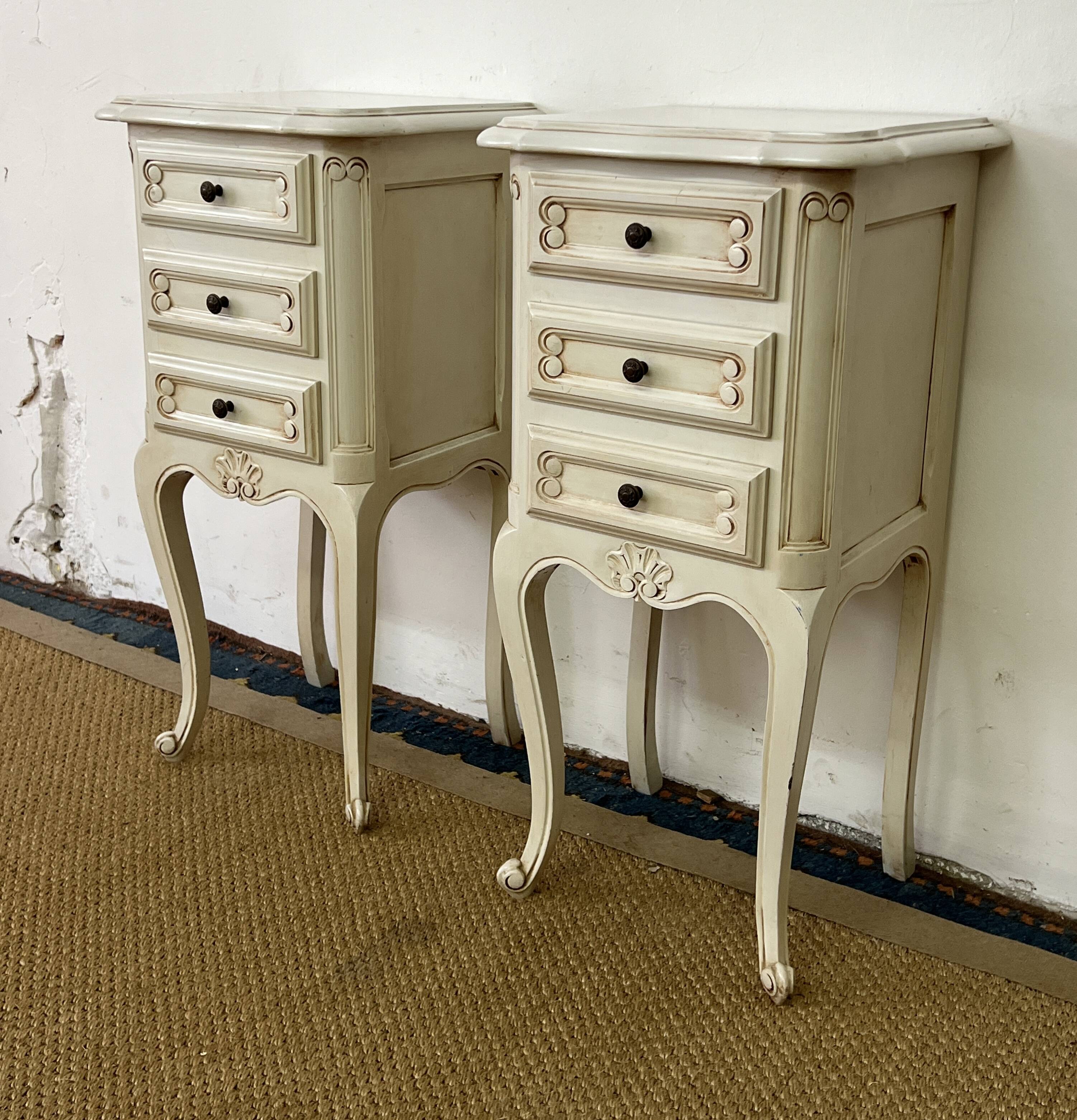 Pair of antique Louis XV style bedside tables, 3 drawers