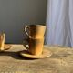 Set of 10 cups and 7 saucers ochre stoneware H7