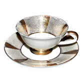 Tasse à café expresso vintage porcelaine allemande décor nid d'abeille doré