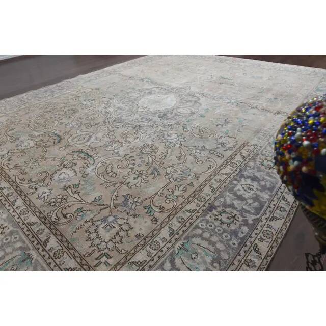 1970s Vintage Persian Handmade Wool Cotton Blue Area Rug 298x384