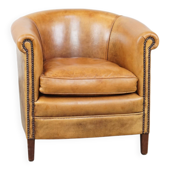Sheepskin Leather Club Chair in a Light Cognac Color