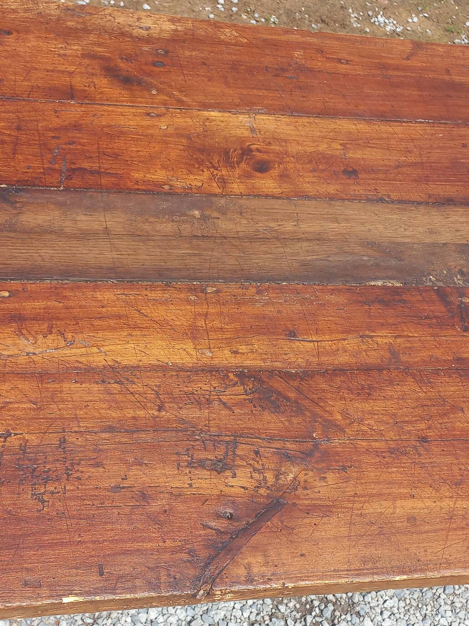 19th century farmhouse table in oak and poplar with spindle legs 198cm