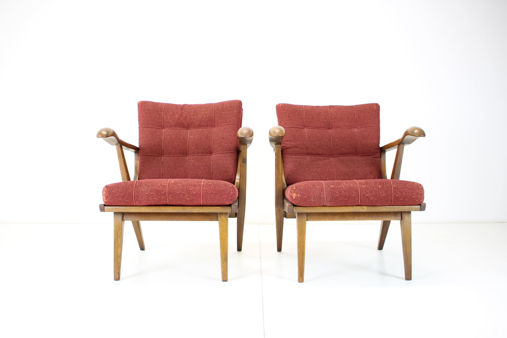 1960s pair of oak armchairs, czechoslovakia