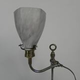 Lampe de bureau française avec abat-jour en verre, réglable, années 1930
